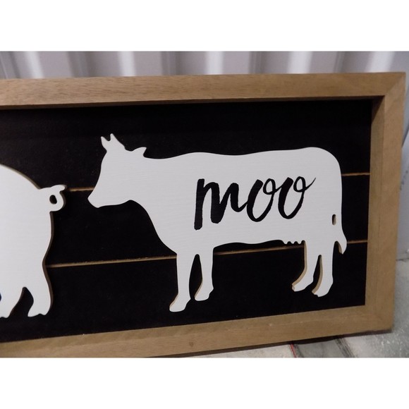 NEW Hen Pig Cow Pig Chuck Oink Moo Country Wall Art Rustic Home Farmhouse Wood - Picture 4 of 6